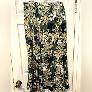 NWOT “Cocomo” Olive Multi Floral Knit Maxi Skirt